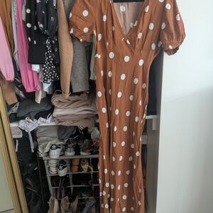 Polka Dot Wrap Dress in Brown
